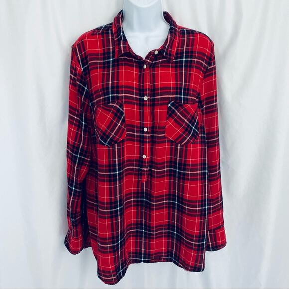 Merona Lightweight Half Button Plaid Top Size XXL - Picture 1 of 13